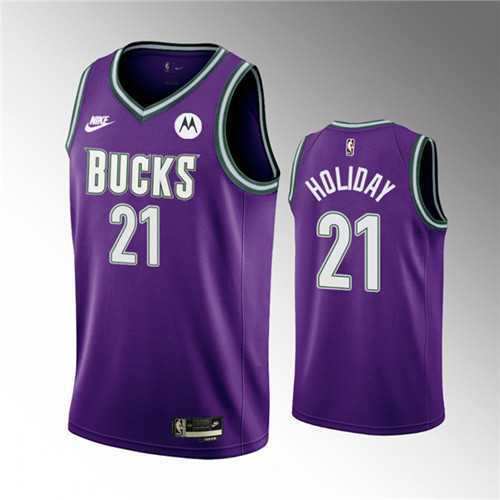 Mens Milwaukee Bucks #21 Jrue Holiday 2022-23 Purple Classic Edition Swingman Stitched Basketball Jersey Dzhi->milwaukee bucks->NBA Jersey